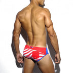 Men's Striped Swim Briefs with Padded Front Pouch