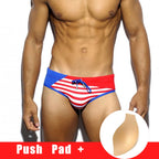 Men's Striped Swim Briefs with Padded Front Pouch