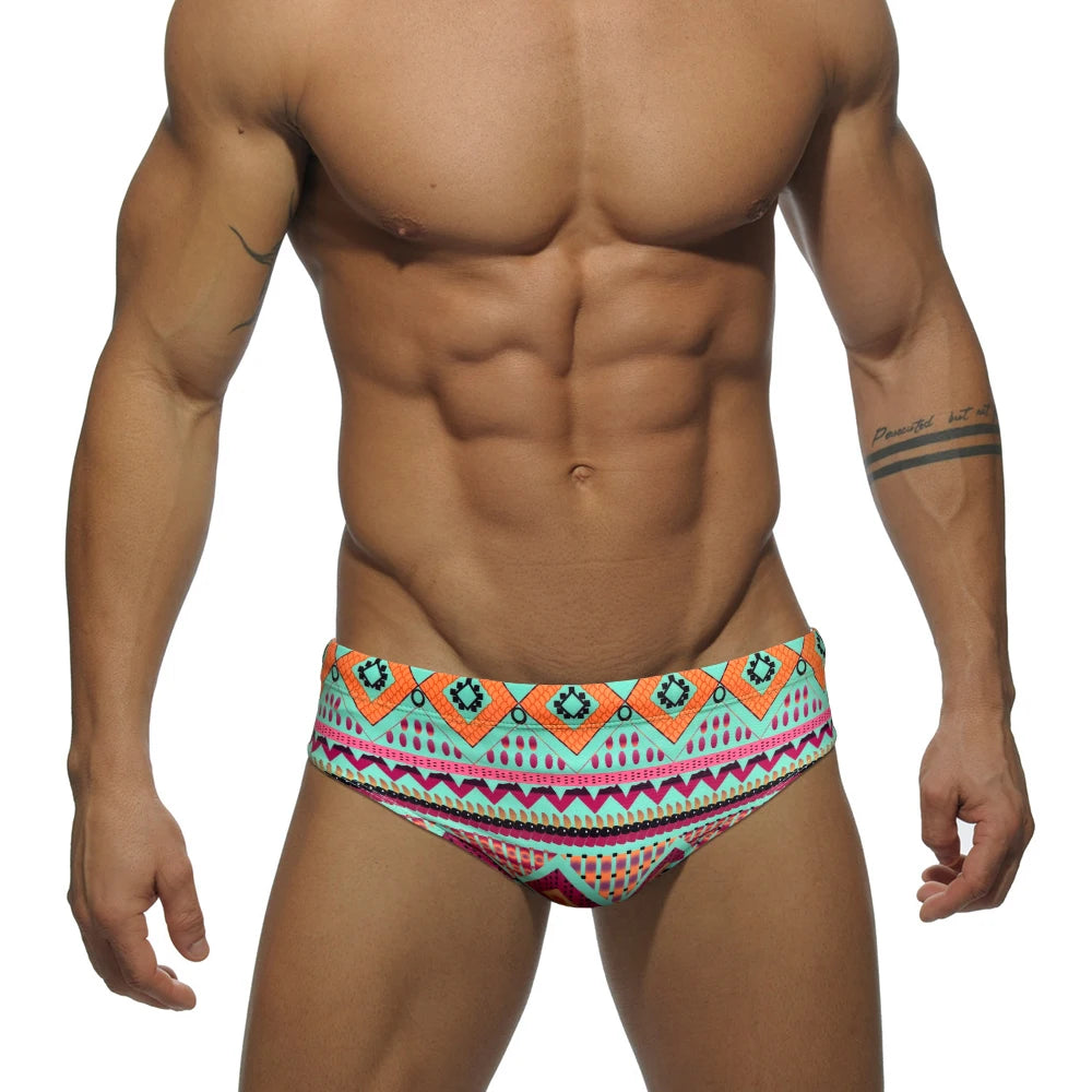 Men's Printed Swim Briefs with Padded Front Pouch