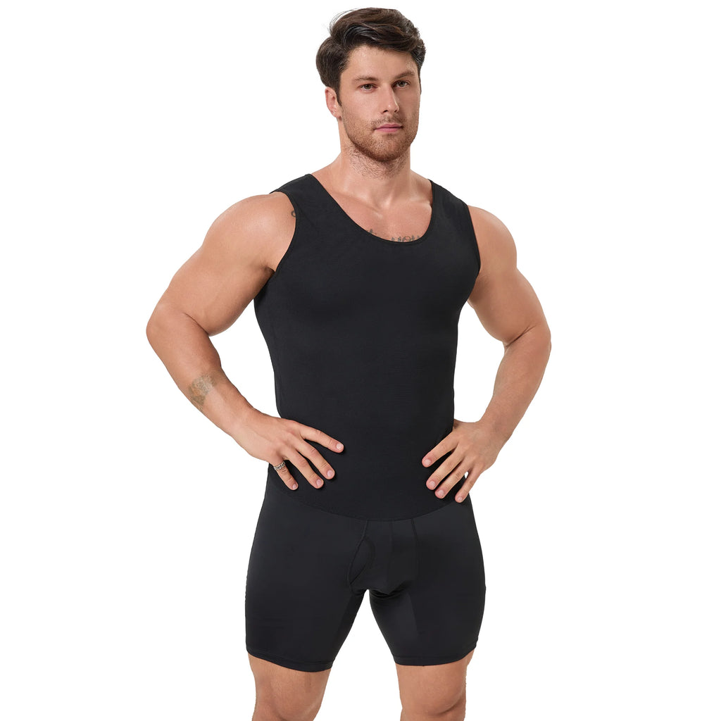 Men's Full Body Shaper Bodysuit with Bathroom-Friendly Opening Waist