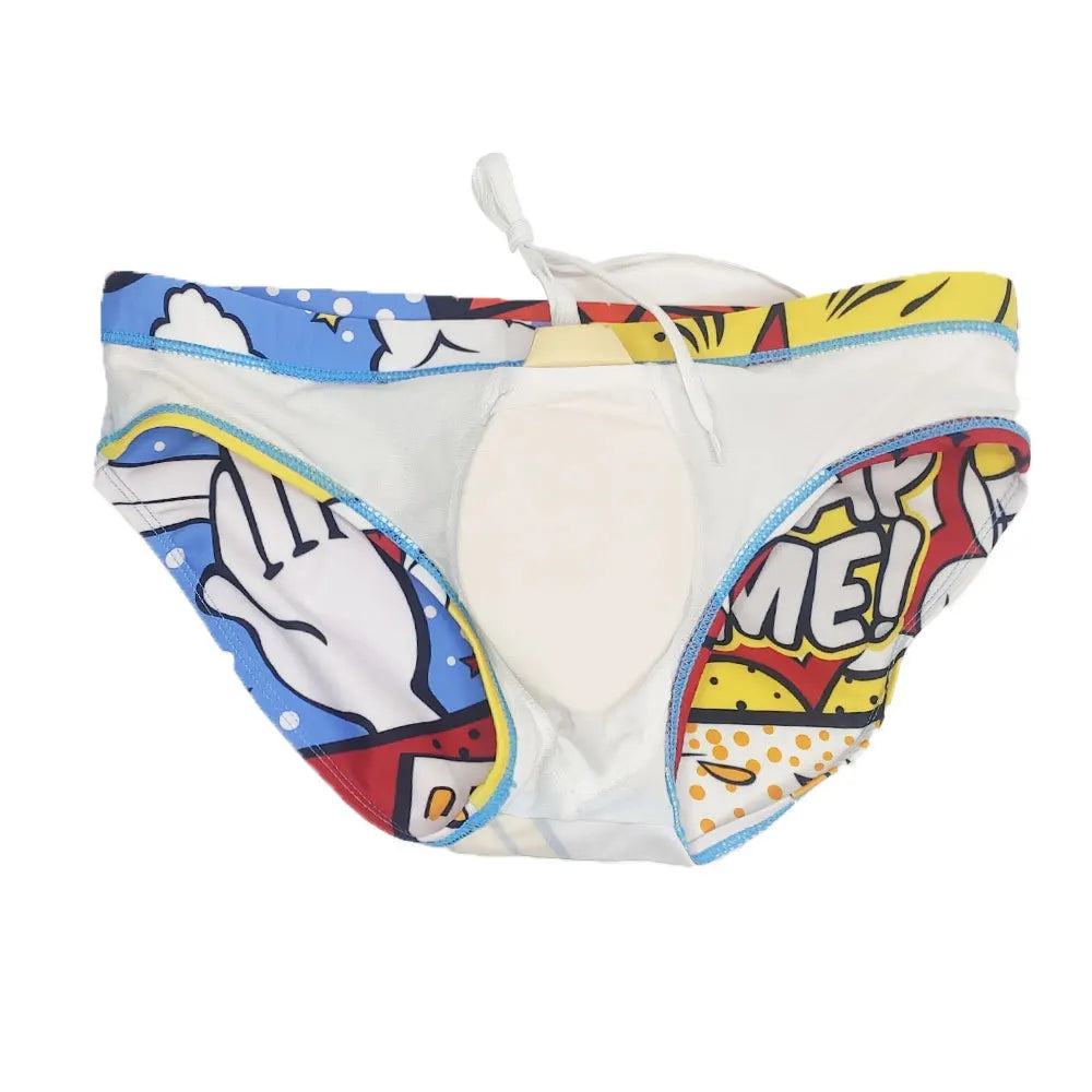 Men's Cartoon-Print Swim Briefs with Removable Push-Up Pad