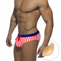 Men's Low-Rise Striped Swim Briefs with Push-Up Pouch
