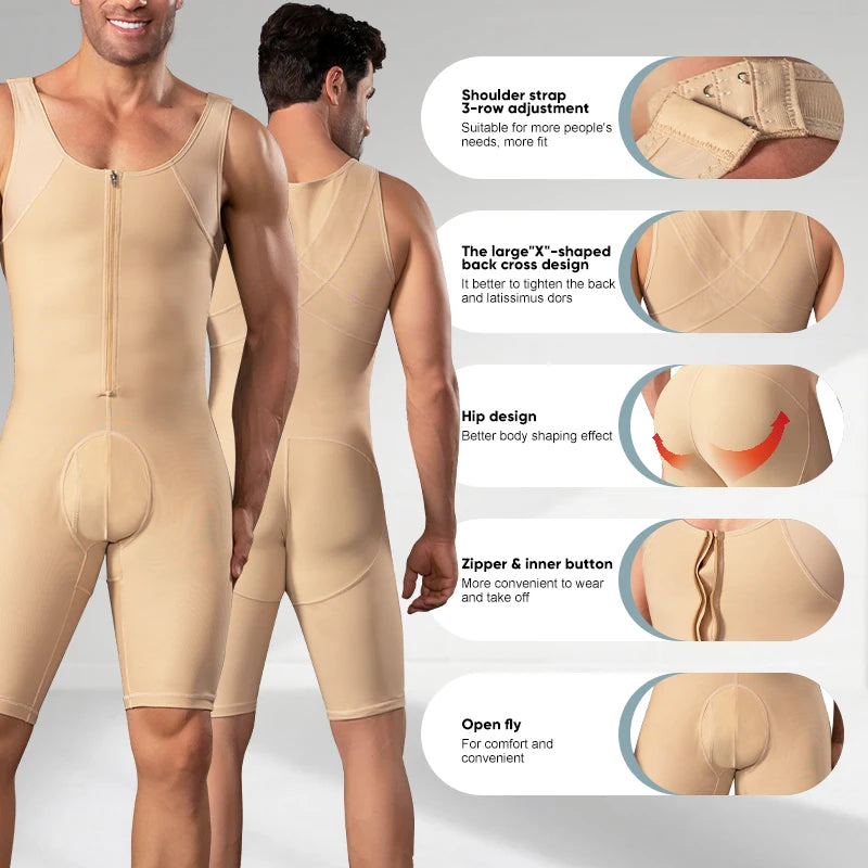 Men's Full-Body Tummy Control Shaper Bodysuit with Butt Lift