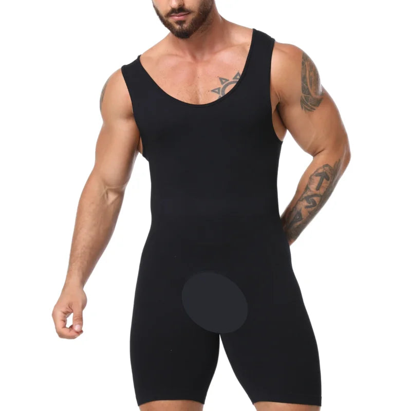 Men's Seamless Full-Body Shaper Bodysuit with Tummy Control