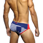 Men's Striped Swim Briefs with Padded Front Pouch