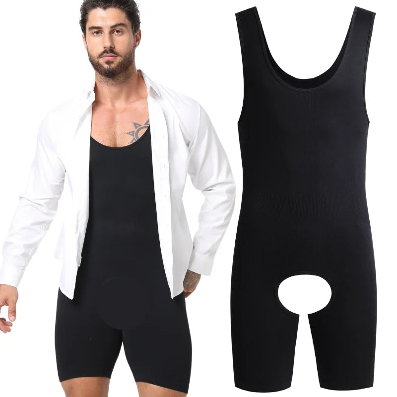 Men's Seamless Full-Body Shaper Bodysuit with Tummy Control