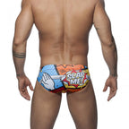 Men's Cartoon-Print Swim Briefs with Removable Push-Up Pad