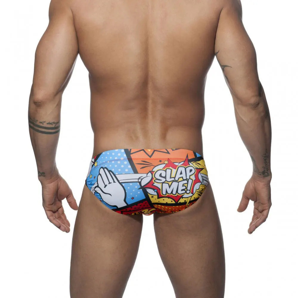 Men's Cartoon-Print Swim Briefs with Removable Push-Up Pad