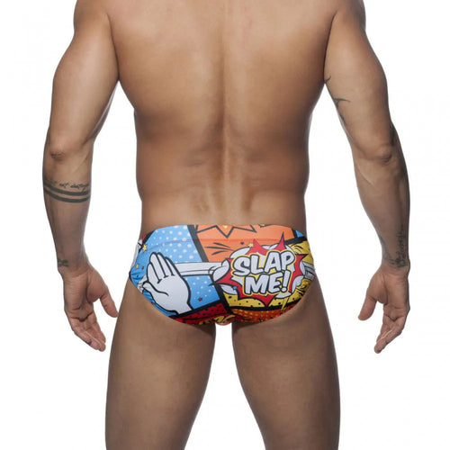 Men's Cartoon-Print Swim Briefs with Removable Push-Up Pad