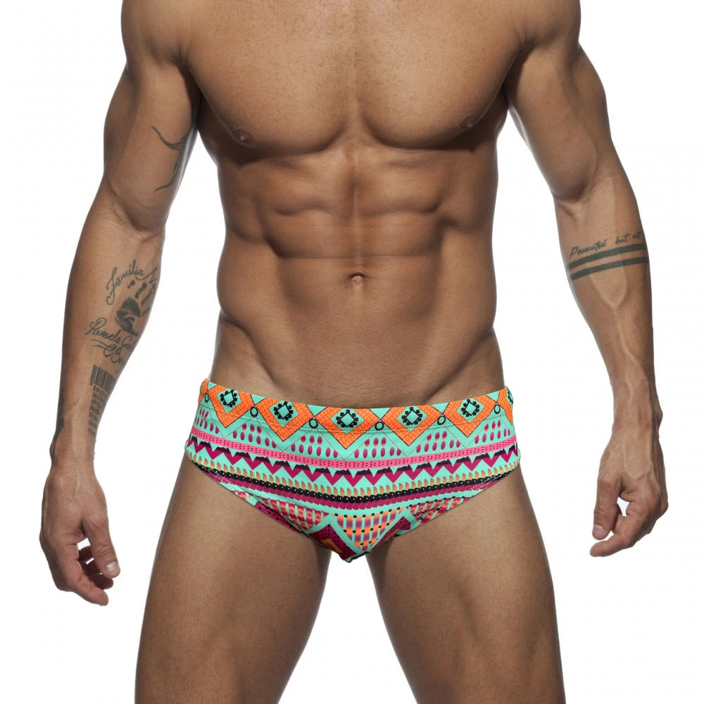 Men's Printed Swim Briefs with Padded Front Pouch
