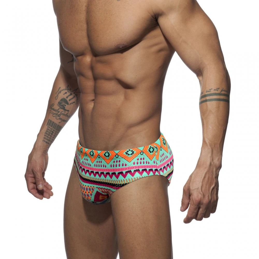 Men's Printed Swim Briefs with Padded Front Pouch