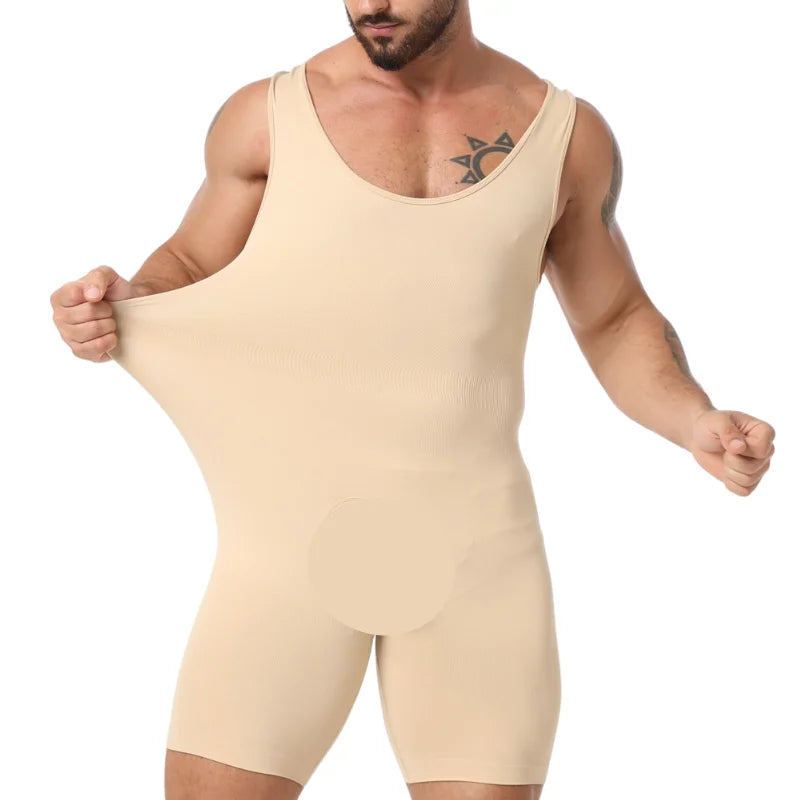 Men's Seamless Full-Body Shaper Bodysuit with Tummy Control