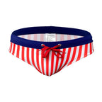Men's Low-Rise Striped Swim Briefs with Push-Up Pouch