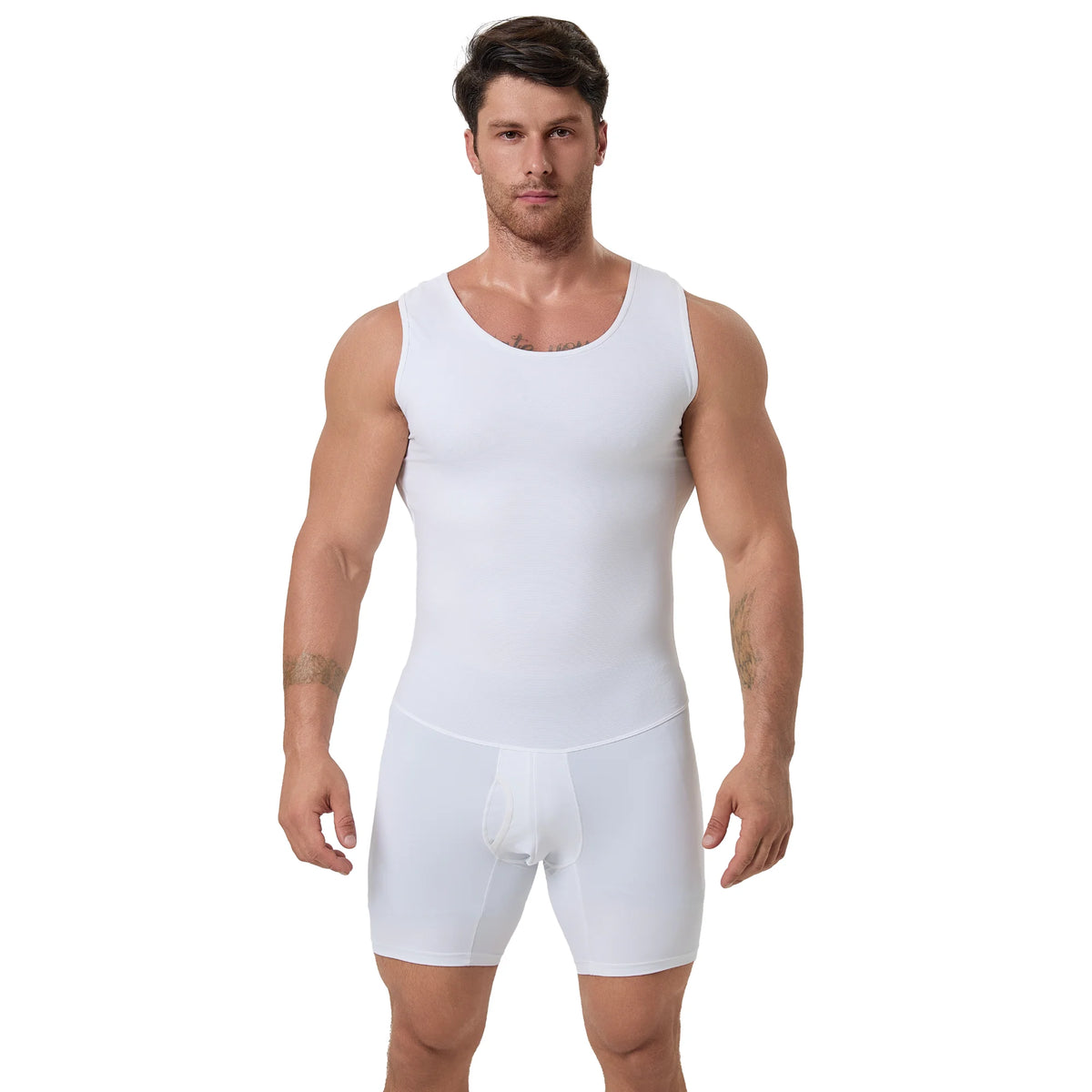 Men's Full Body Shaper Bodysuit with Bathroom-Friendly Opening Waist