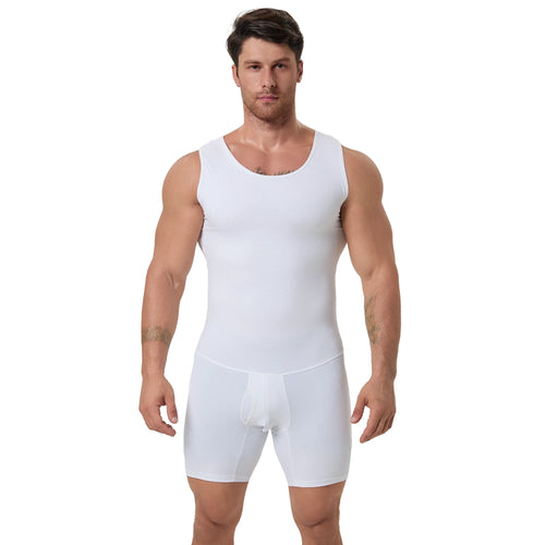 Men's Full Body Shaper Bodysuit with Bathroom-Friendly Opening Waist