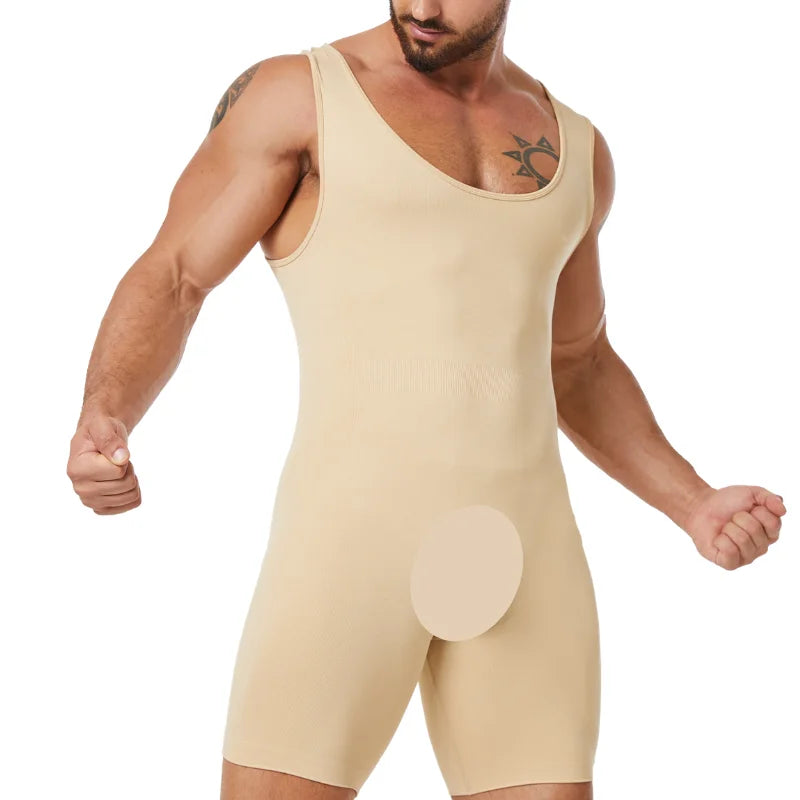 Men's Seamless Full-Body Shaper Bodysuit with Tummy Control