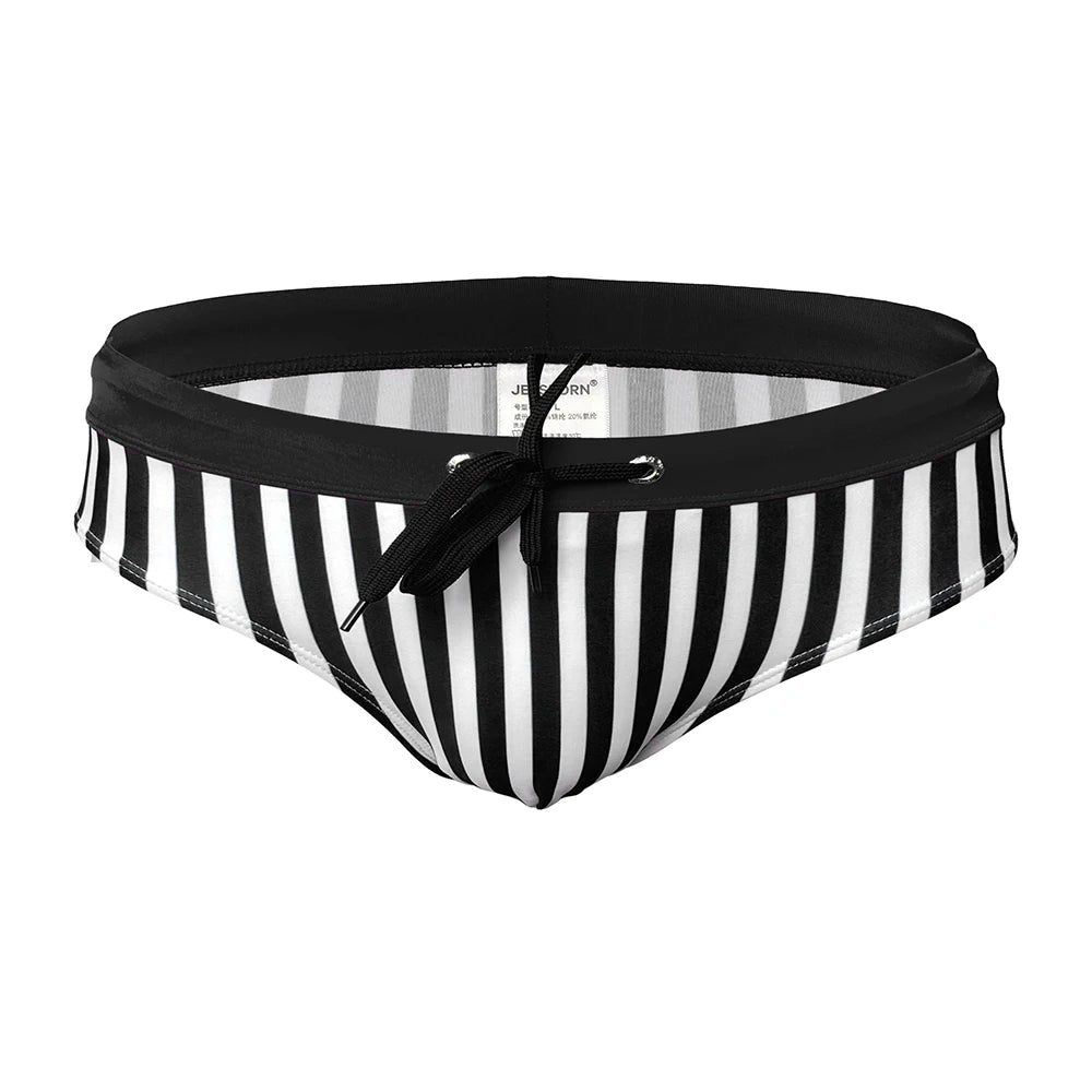 Men's Low-Rise Striped Swim Briefs with Push-Up Pouch