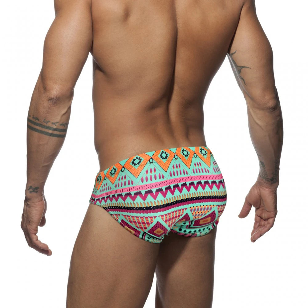 Men's Printed Swim Briefs with Padded Front Pouch
