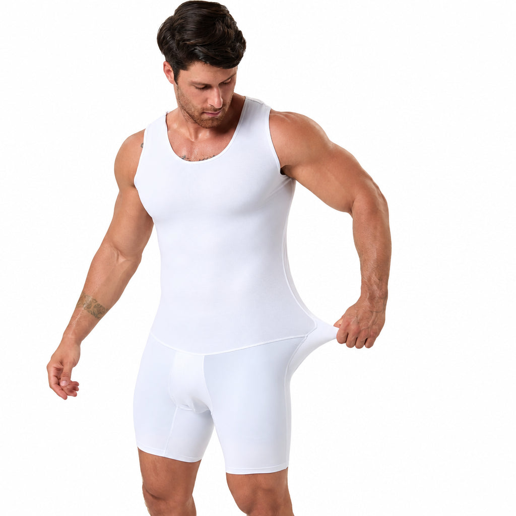 Men's Full Body Shaper Bodysuit with Bathroom-Friendly Opening Waist