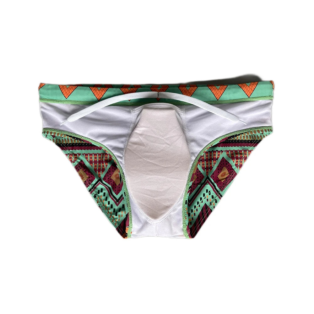 Men's Printed Swim Briefs with Padded Front Pouch