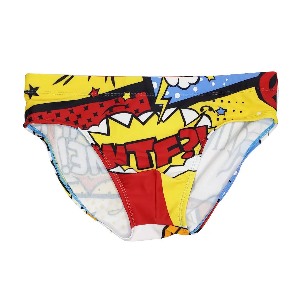 Men's Cartoon-Print Swim Briefs with Removable Push-Up Pad