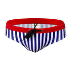 Men's Low-Rise Striped Swim Briefs with Push-Up Pouch